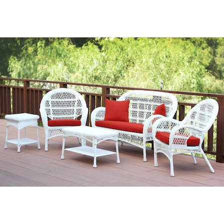 Jeco 5 Piece Santa Maria White Wicker Conversation Set, Red Orange Cushion W00209-G-OT-FS018